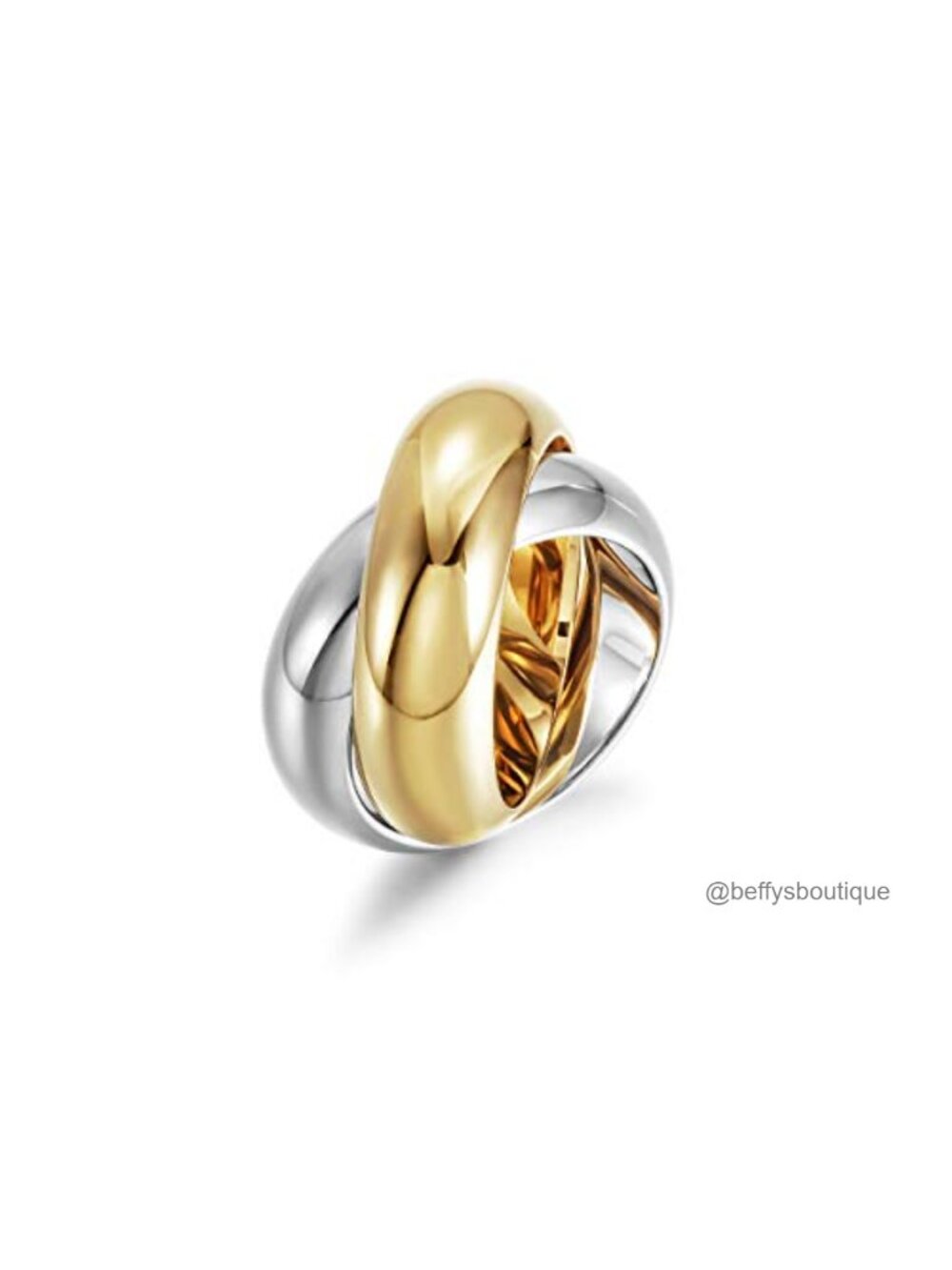 CIUNOFOR Two Tone Chunky Cocktail Ring Interlocked Gold Silver Wide Band